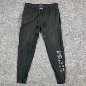 Polo Ralph Lauren Joggers Mens M Black Drawstring Waist Logo Cuff Sweatpants